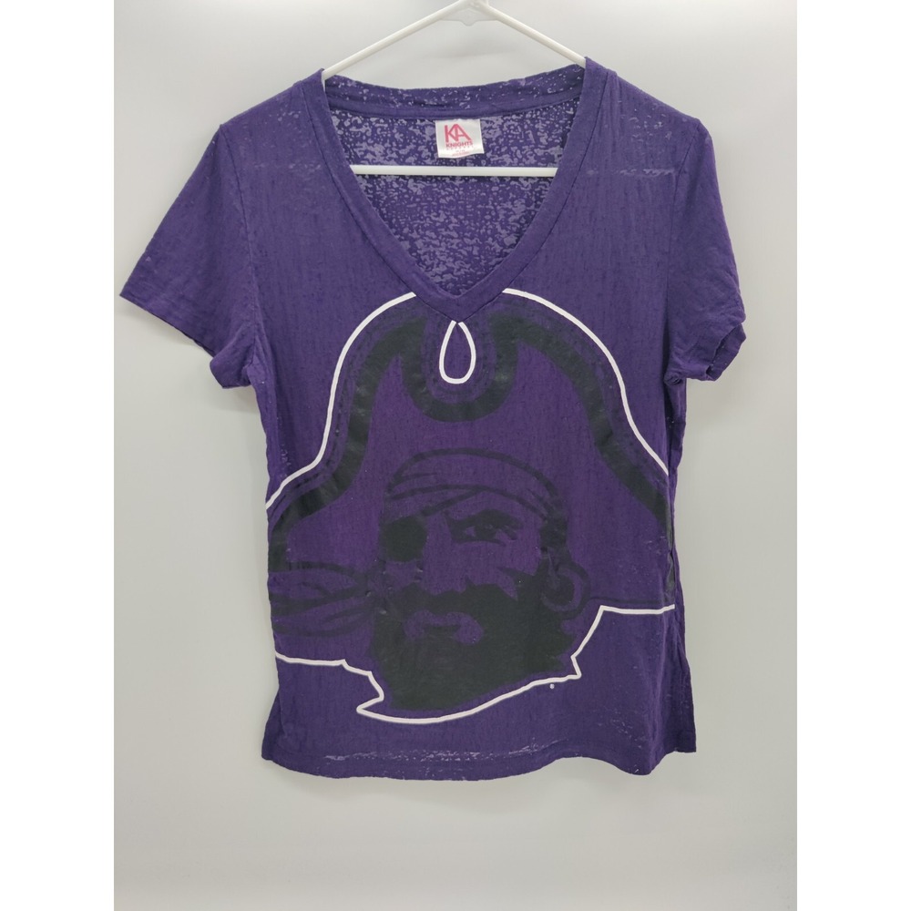 Knights Apparel Purple Pirate Graphic Print V Neck T-Shirt Women's Medium